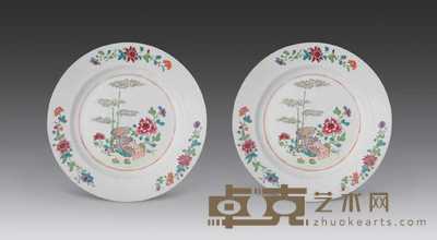 清雍正 粉彩花卉盘(两件) 直径23cm